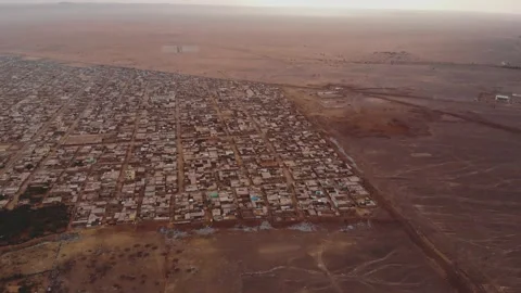 Panoramic view of a settlement in Mauritania. settlement in Mauritania. Settl Stock Footage 137288009
