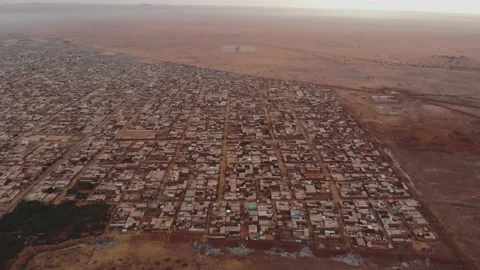 Panoramic view of a settlement in Mauritania. settlement in Mauritania. Settl Stock Footage 137288034