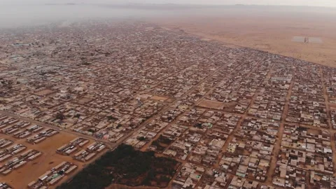 Panoramic view of a settlement in Mauritania. settlement in Mauritania. Settl Stock Footage 137288055