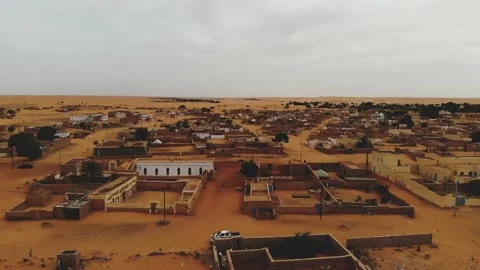 Panoramic view of a settlement in Mauritania. settlement in Mauritania. Settl Stock Footage 137491876