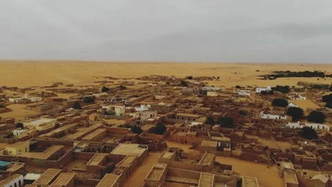 Panoramic view of a settlement in Mauritania. settlement in Mauritania. Settl Stock Footage 137492317