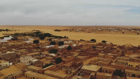 Panoramic view of a settlement in Mauritania. settlement in Mauritania. Settl Stock Footage 137492354