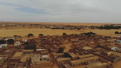 Panoramic view of a settlement in Mauritania. settlement in Mauritania. Settl Stock Footage 137492372