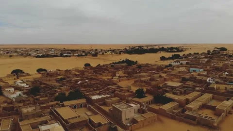 Panoramic view of a settlement in Mauritania. settlement in Mauritania. Settl Stock Footage 137492422