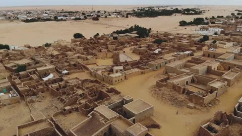 Panoramic view of a settlement in Mauritania. settlement in Mauritania. Settl Stock Footage 137492443