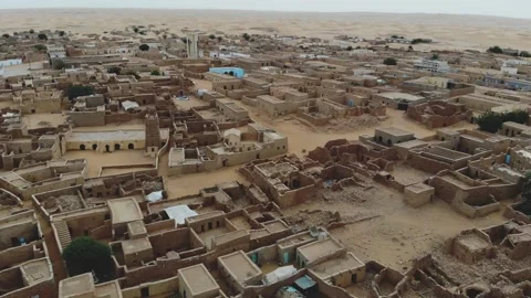 Panoramic view of a settlement in Mauritania. settlement in Mauritania. Settl Stock Footage 137492476
