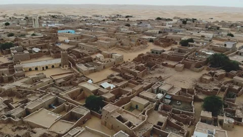 Panoramic view of a settlement in Mauritania. settlement in Mauritania. Settl Stock Footage 137492514
