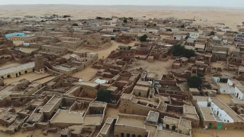 Panoramic view of a settlement in Mauritania. settlement in Mauritania. Settl Stock Footage 137492539
