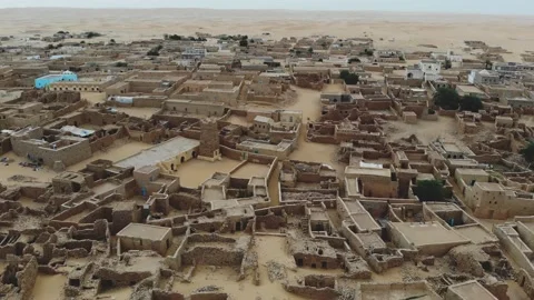 Panoramic view of a settlement in Mauritania. settlement in Mauritania. Settl Stock Footage 137492583