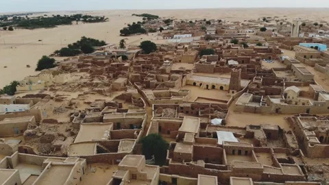 Panoramic view of a settlement in Mauritania. settlement in Mauritania. Settl Stock Footage 137492600