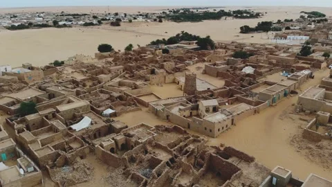 Panoramic view of a settlement in Mauritania. settlement in Mauritania. Settl Stock Footage 137492613