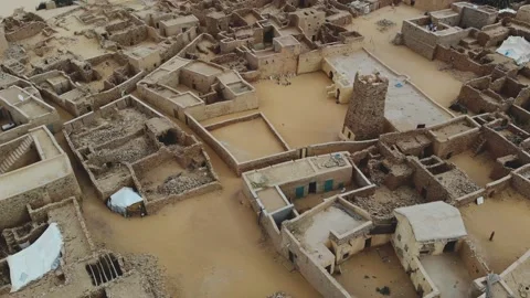 Panoramic view of a settlement in Mauritania. settlement in Mauritania. Settl Stock Footage 137492623
