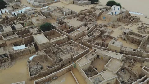 Panoramic view of a settlement in Mauritania. settlement in Mauritania. Settl Stock Footage 137492658