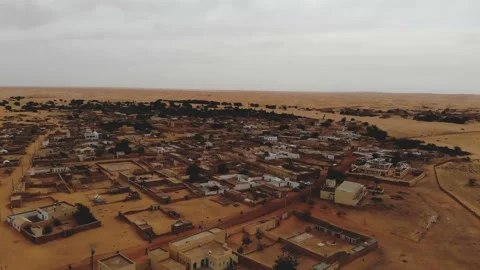 Panoramic view of a settlement in Mauritania. settlement in Mauritania. Settl Stock Footage 137492788
