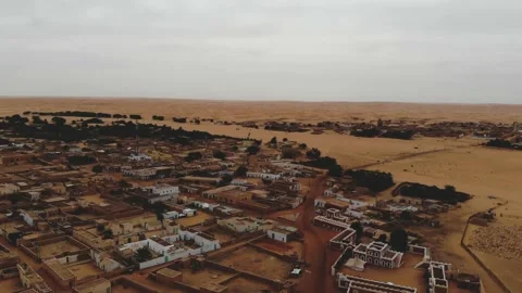Panoramic view of a settlement in Mauritania. settlement in Mauritania. Settl Stock Footage 137492813