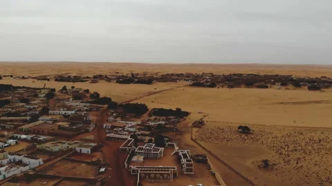 Panoramic view of a settlement in Mauritania. settlement in Mauritania. Settl Stock Footage 137492830
