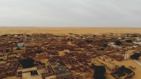 Panoramic view of a settlement in Mauritania. settlement in Mauritania. Settl Stock Footage 137493056