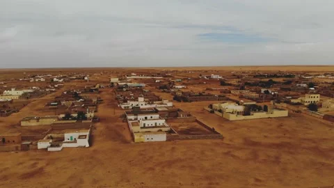 Panoramic view of a settlement in Mauritania. settlement in Mauritania. Settl Stock Footage 137493649