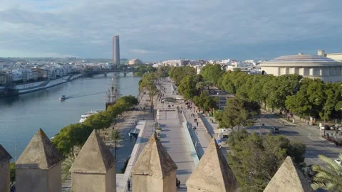 Panoramic View of Seville from the Top of Torre del Oro Stock Footage 331797180