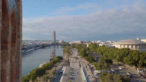 Panoramic View of Seville from the Top of Torre del Oro Stock Footage 331797271
