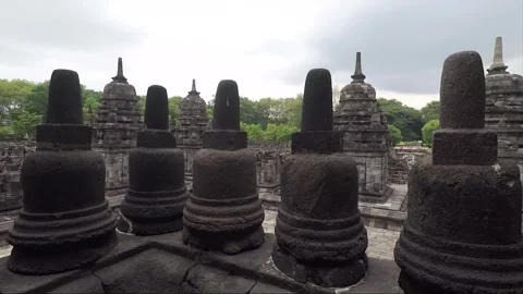Panoramic View from Sewu Main Temple Terrace, Buddhist Stupas, Indonesia Stock Footage 282580940