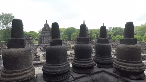 Panoramic View from Sewu Main Temple Terrace, Buddhist Stupas, Indonesia Stock Footage 282580969
