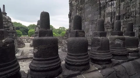 Panoramic View from Sewu Main Temple Terrace, Buddhist Stupas, Indonesia Stock Footage 282581103