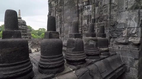 Panoramic View from Sewu Main Temple Terrace, Buddhist Stupas, Indonesia Stock Footage 282581193