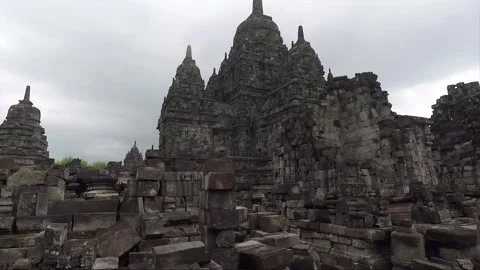 Panoramic View of Sewu Main Temple, Perwara Temples, Buddhist Stupas, Indonesia Stock Footage 285230848