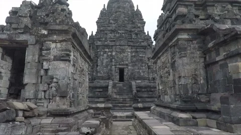 Panoramic View of Sewu Main Temple, Perwara Temples, Buddhist Stupas, Indonesia Stock Footage 285239769