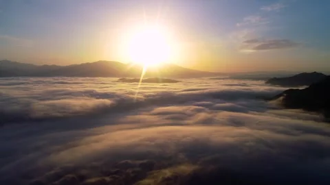 A Panoramic View of Shiodani Plain, Sea of Clouds, Sunrise, and Mount Asama from Stock Footage 333201357