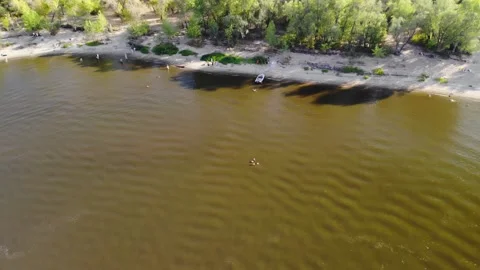 Panoramic View of a shipping dock beach Omsk Irtysh river summer day time Stock Footage 237805160