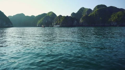 Panoramic View Showing Boats Navigating Halong Bay Vietnam Stock Footage 340028257