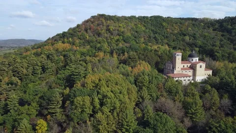 Panoramic view of shrine in mountains in western WIsconsin. Stock Footage 166158698