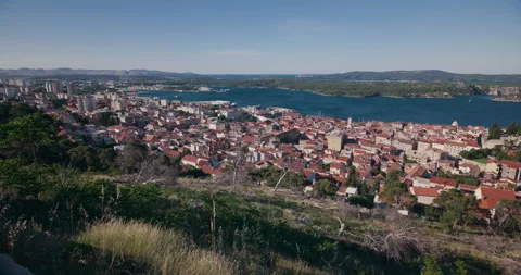 Panoramic view of Sibenik old town and bay from St John Fortress Croatia Stock-Footage 336255375