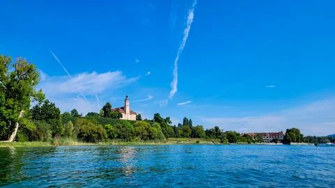 Panoramic view from the side of the lake Constance, Bodensee, on the historic Stock Photos