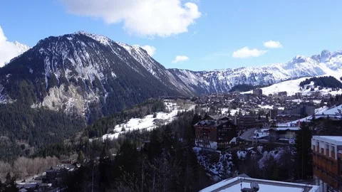 Panoramic view of the ski resort of Courchevel, France Stock Footage 308225260