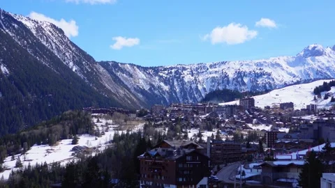 Panoramic view of the ski resort of Courchevel, France Stock Footage 308225293