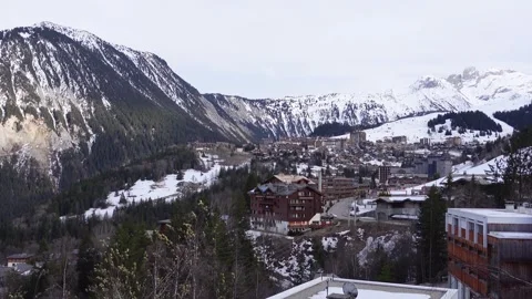 Panoramic view of the ski resort of Courchevel, France Stock Footage 308235759