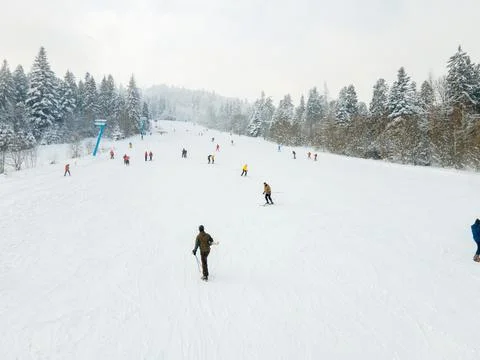 Panoramic view of ski slope Stock Photos