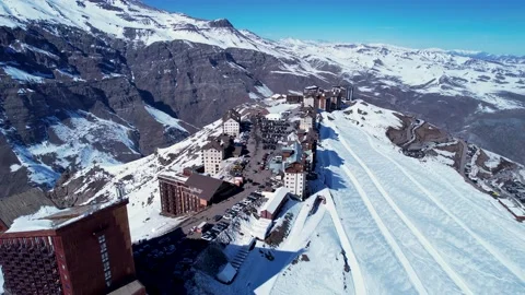 Panoramic view of Ski station centre resort at snowy Andes Mountains. Stock Footage 207153412