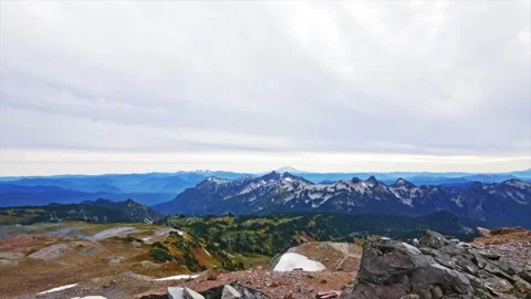 Panoramic View from Skyline Trail Panorama Point in Mount Rainier National Park, Stock Footage 332139896