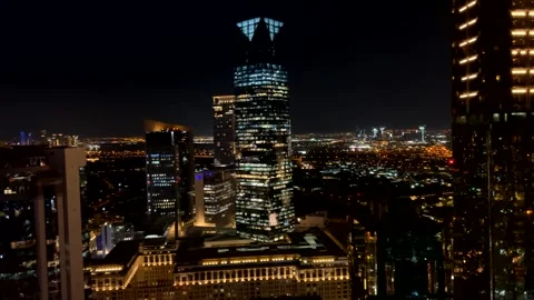 Panoramic view of skyscrapers at night on Sheikh Zayed Road Stock Footage 288634201