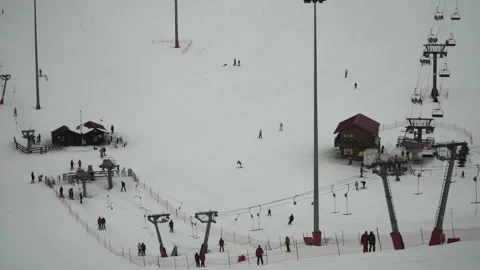 Panoramic view of the slopes of the ski resort, time lapse Stock Footage 88050787