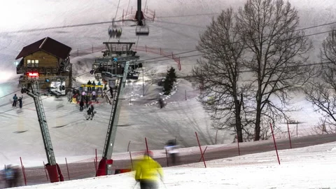 Panoramic view of the slopes of the ski resort, time lapse Stock Footage 88051463