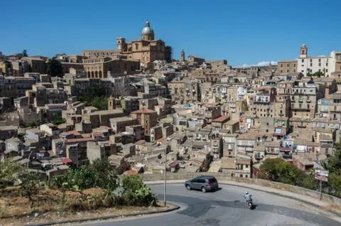 Panoramic view of smal town Piazza Armerina in Sicily, Italy Stock Photos