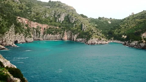 Panoramic view of a small cove with wild beaches along the Sorrento Coast.  Stock Footage 304667097