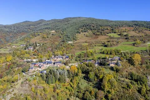 Panoramic view of the small mountain town of Ventola, Spain Stock Photos