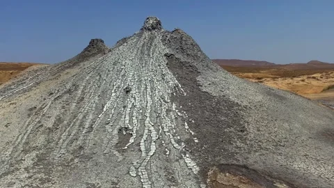 Panoramic view of small mud volcanoes in eastern Azerbaijan Stock Footage 316880833