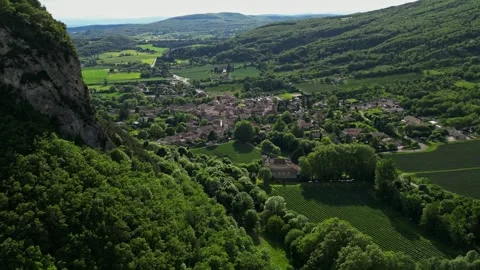 Panoramic view of the small town of saou in the Drome department in France Stock Footage 281076411